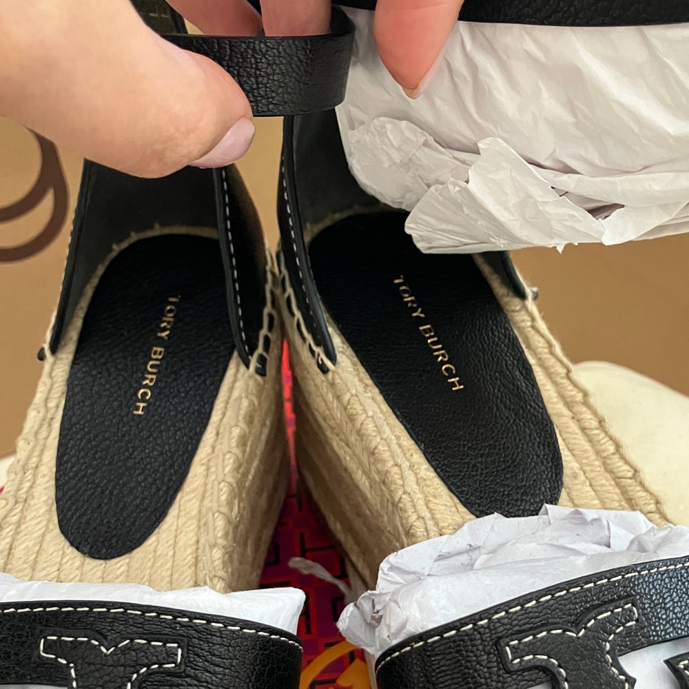 NEW Tory Burch black INES CAGE WEDGE Espadrille 80MM tumbled leather size 8 - Picture 8 of 12
